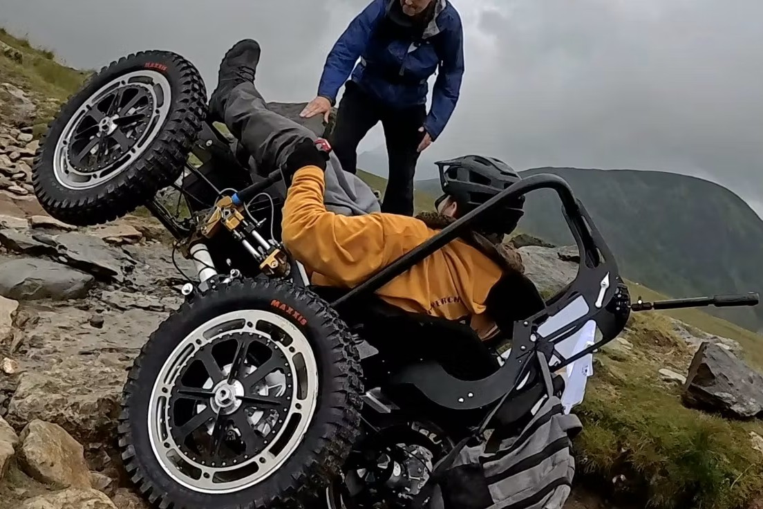 Nick Wilson in all terrain powerchair in Snowdon