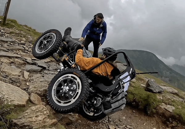 Nick Wilson in an all terrain wheelchair